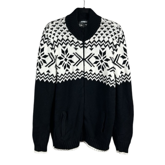 Express Fair Isle Zip up Cardigan Sweater Size L - Picture 2 of 8